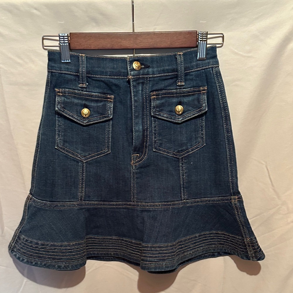 7 For All Mankind Dark Denim A-Line Skirt with Gold Buttons size 24